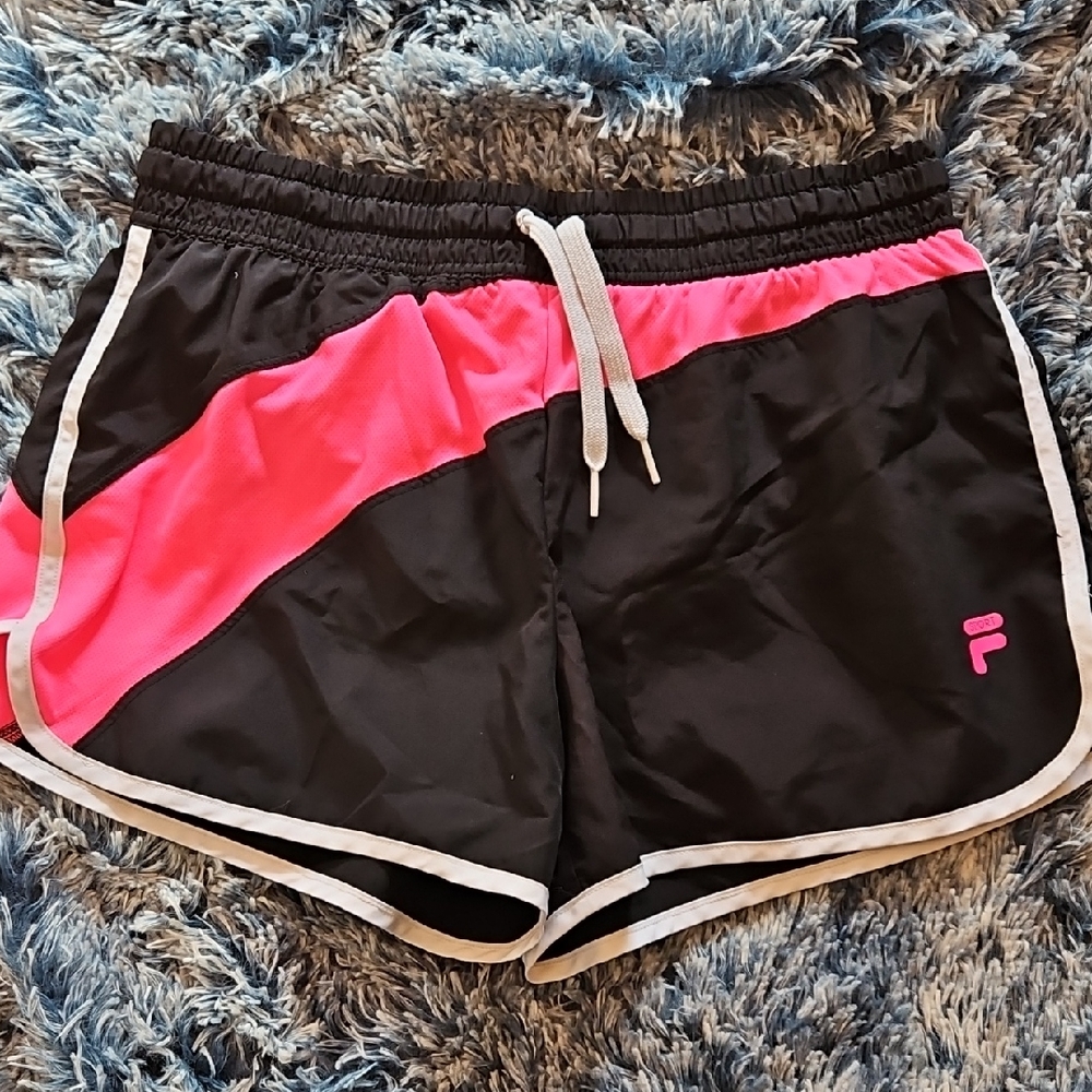 Fila Women's Black and Pink Athletic Shorts